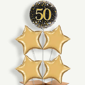 Black & Gold 50th Birthday 5 Helium Cluster Balloons