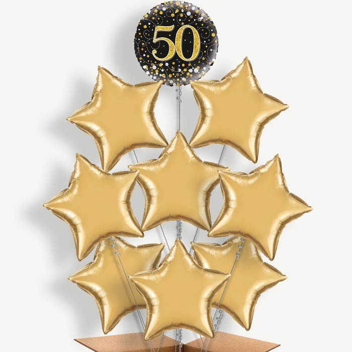 Black & Gold 50th Birthday Helium Balloon Bundle | Party Save Smile