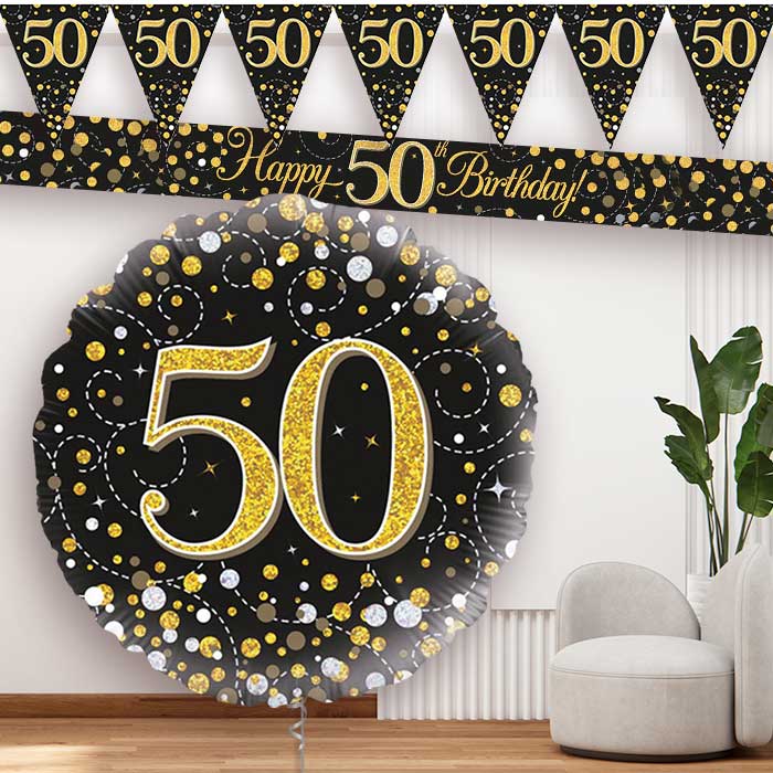 Black Gold 50th Balloon and Banners