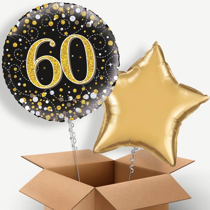 Black and Gold 60th Helium Balloon Two | Party Save Smile