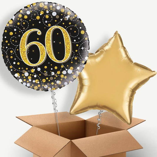 Black and Gold 60th Helium Balloon Two | Party Save Smile