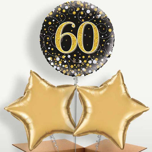 Black & Gold 60th Bunch of Balloons inflated with Helium | Party Save Smile