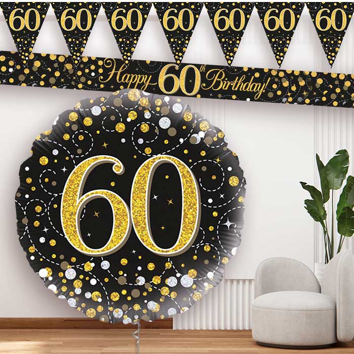 Black Gold 60th Banner and Balloon
