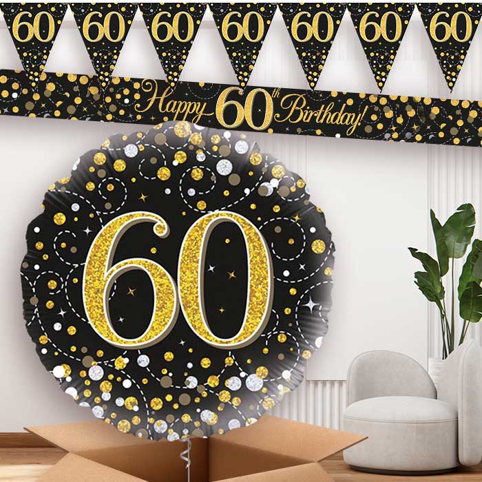 Black Gold 60th Banner and Balloon | Party Save Smile