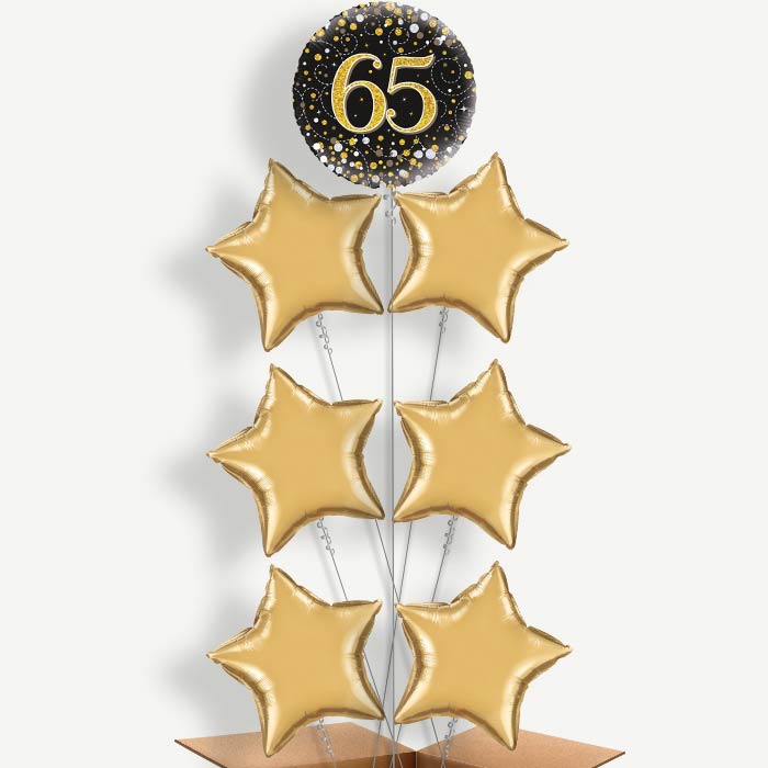 Black Gold 65th Birthday Helium Balloon Arrangement | Party Save Smile