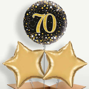 Black & Gold 70th Bunch of Balloons Inflated with Helium (Trio)