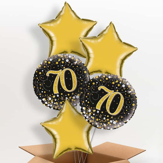 Black and Gold 70th Helium Balloon in a Box - 5 Balloon | Party Save Smile