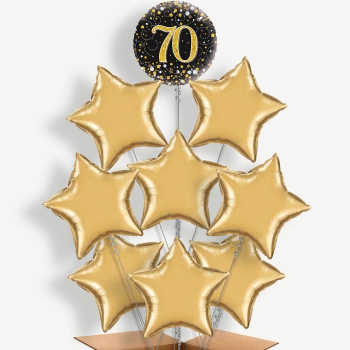 Black & Gold 70th Balloon Bundle Inflated with Helium | Party Save Smile