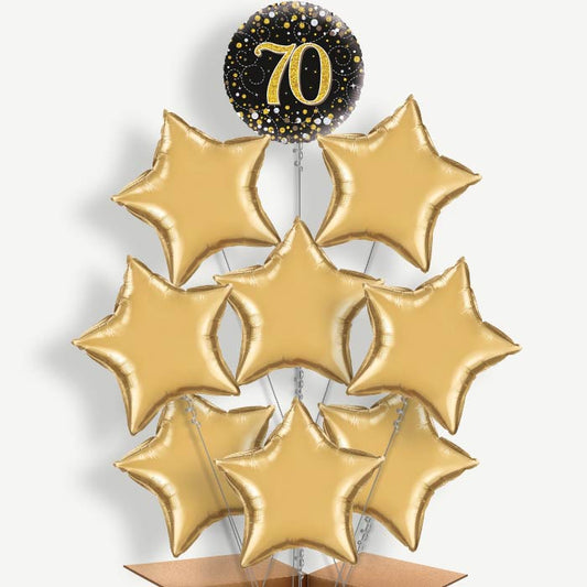 Black & Gold 70th Balloon Bundle Inflated with Helium | Party Save Smile