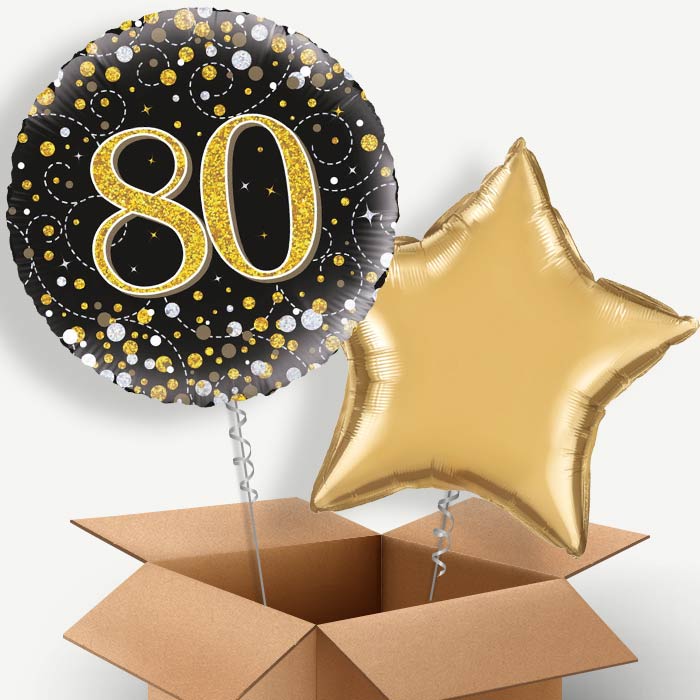 80th Black and Gold Helium Balloon Two | Party Save Smile