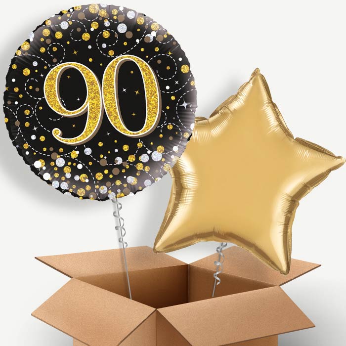 Black Gold 90th Birthday Helium Balloon Two | Party Save Smile