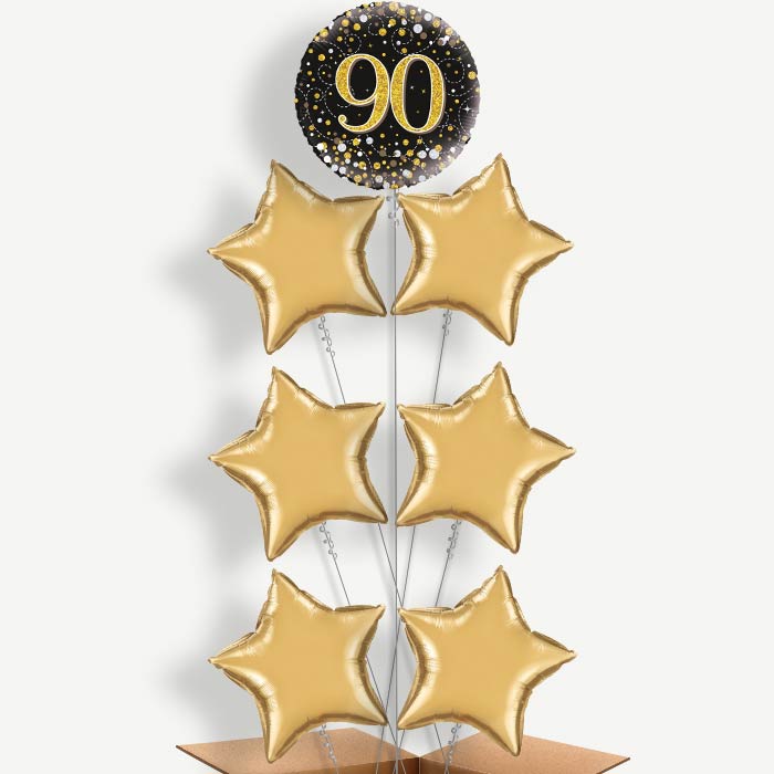 Black Gold 90th Birthday Helium Balloon Arrangement | Party Save Smile