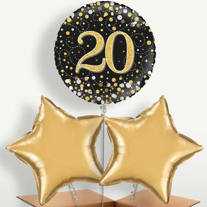 Black Gold 20th Birthday Bunch of Balloons | Party Save Smile