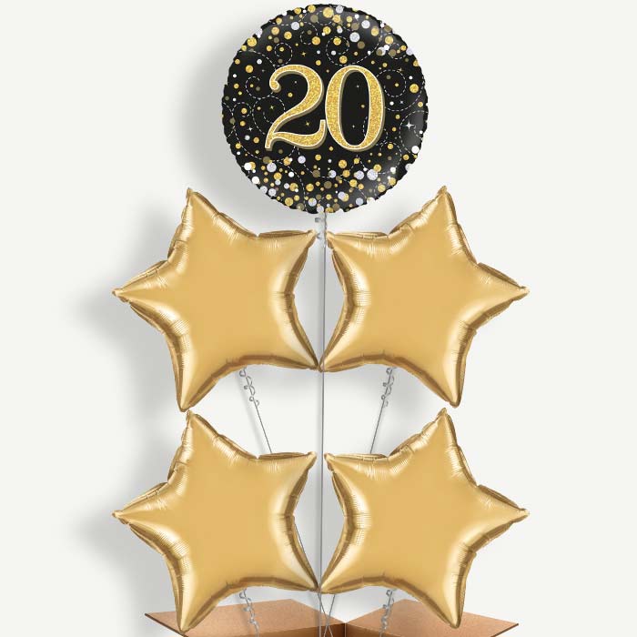 Black Gold 20th Birthday Helium Cluster Balloons | Party Save Smile