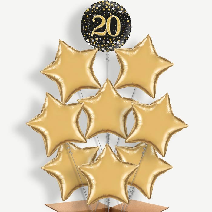 Black Gold 20th Birthday Helium Balloon Bundle | Party Save Smile