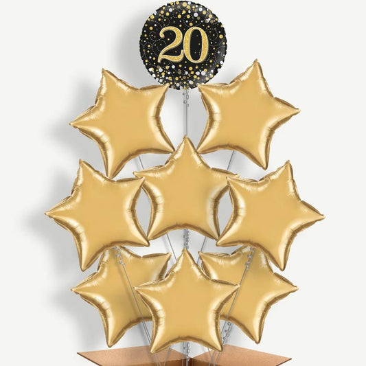 Black Gold 20th Birthday Helium Balloon Bundle | Party Save Smile