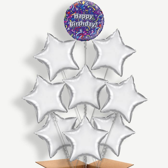 Purple Streamers Happy Birthday Helium Balloon Bundle | Party Save Smile