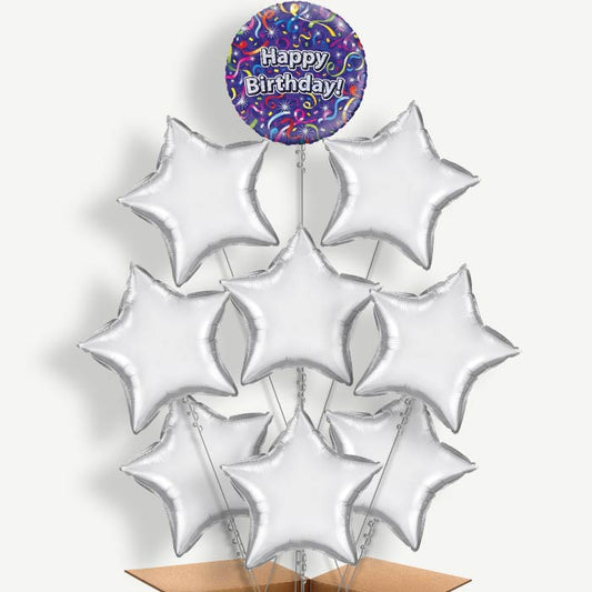 Purple Streamers Happy Birthday Helium Balloon Bundle | Party Save Smile