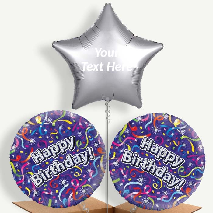 Personalisable Purple Streamers Happy Birthday Helium Balloons | Party Save Smile