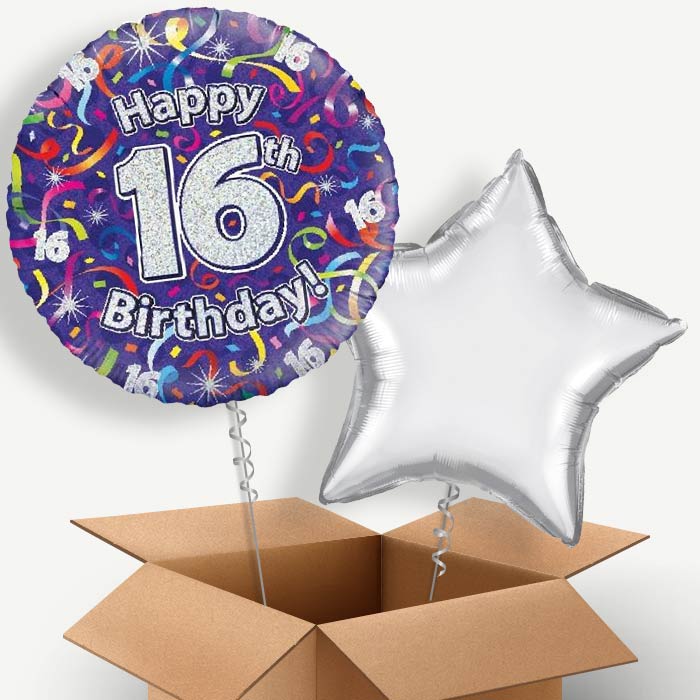 Purple Streamers Happy 16th Birthday Helium Balloon Couple | Party Save Smile