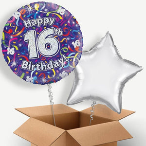 Purple Streamers Happy 16th Birthday Helium Balloon Couple
