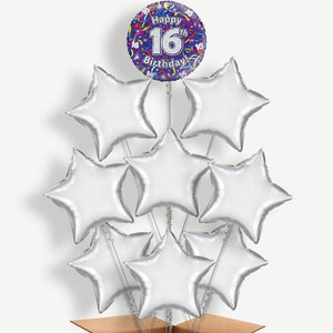Purple Streamers Happy 16th Birthday 9 Helium Balloon Bundle