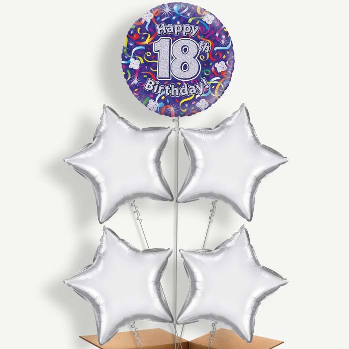 Purple Streamers Happy 18th Birthday Helium Cluster Balloons | Party Save Smile