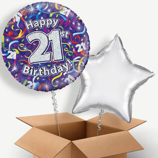 Purple Streamers Happy 21st Birthday Helium Balloon Couple | Party Save Smile