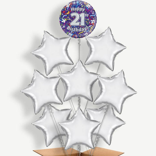 Purple Streamers Happy 21st Birthday Helium Balloon Bundle | Party Save Smile