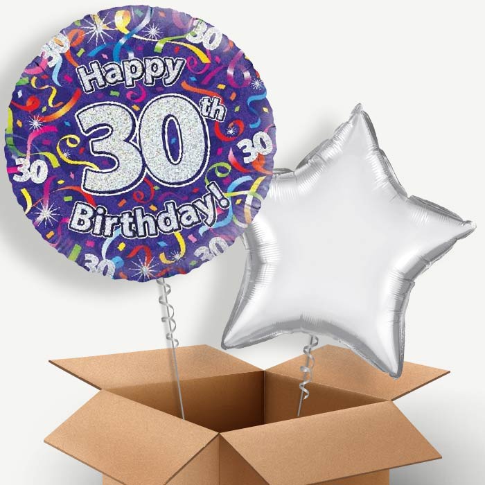 Purple Streamers Happy 30th Birthday Helium Balloon Couple | Party Save Smile