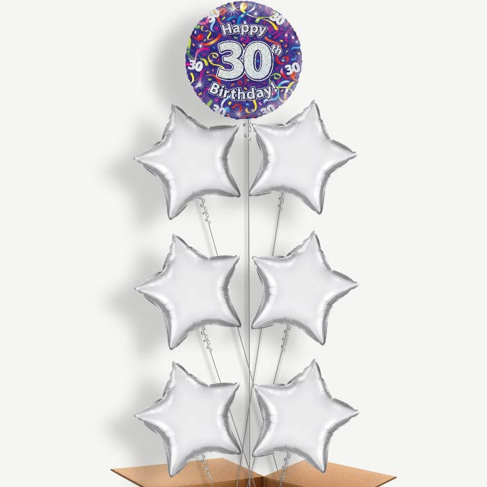 Purple Streamers Happy 30th Birthday Balloon Arrangement | Party Save Smile