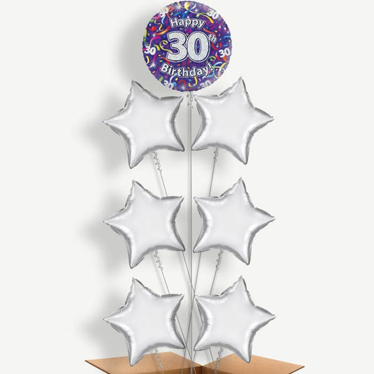 Purple Streamers Happy 30th Birthday Balloon Arrangement | Party Save Smile