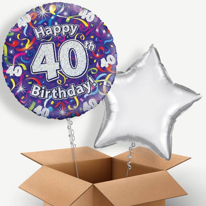 Purple Streamers Happy 40th Birthday Helium Balloon Couple | Party Save Smile