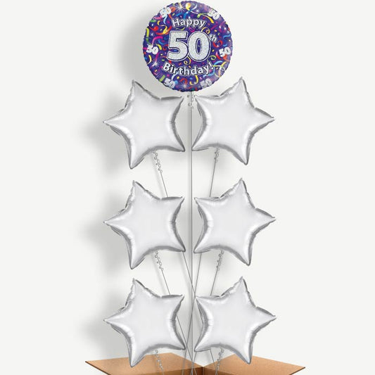 Purple Streamers Happy 50th Birthday Balloon Arrangement | Party Save Smile