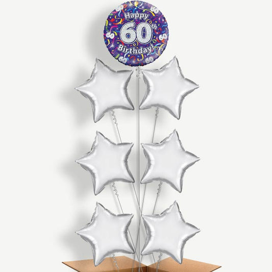 Purple Streamers Happy 60th Birthday Balloon Arrangement | Party Save Smile