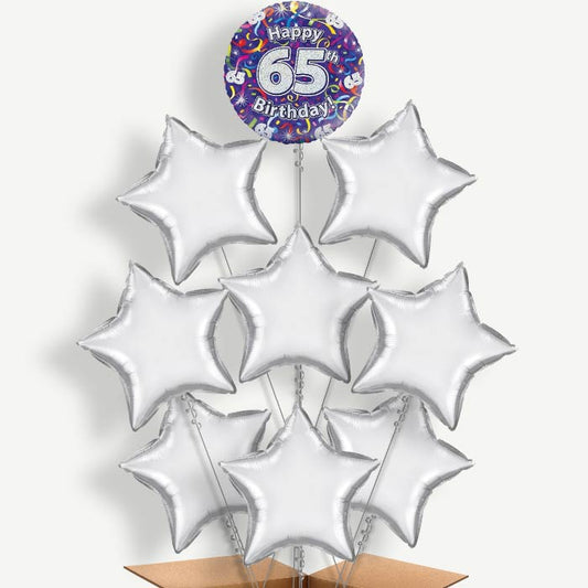 Purple Streamers Happy 65th Birthday Helium Balloon Bundle | Party Save Smile