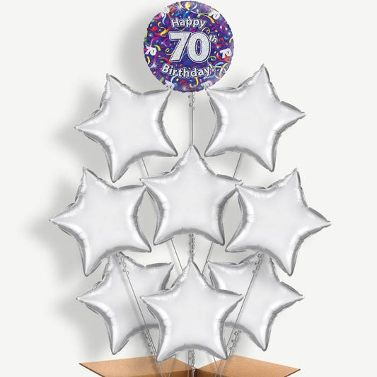 Purple Streamers Happy 70th Birthday Helium Balloon Bundle | Party Save Smile