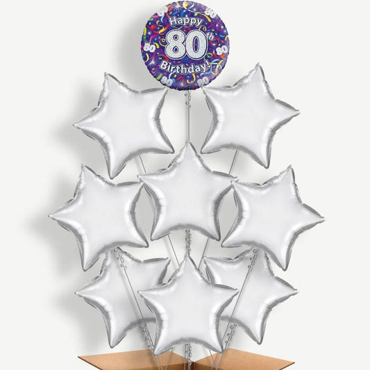 Purple Streamers Happy 80th Birthday Helium Balloon Bundle | Party Save Smile