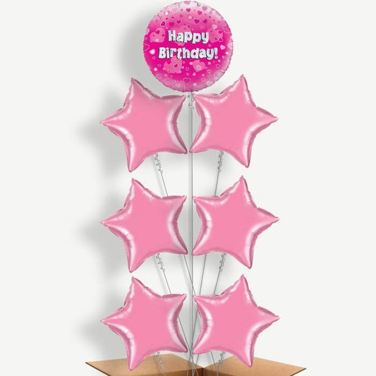 Happy Birthday Pink Hearts Helium Balloon Arrangement | Party Save Smile