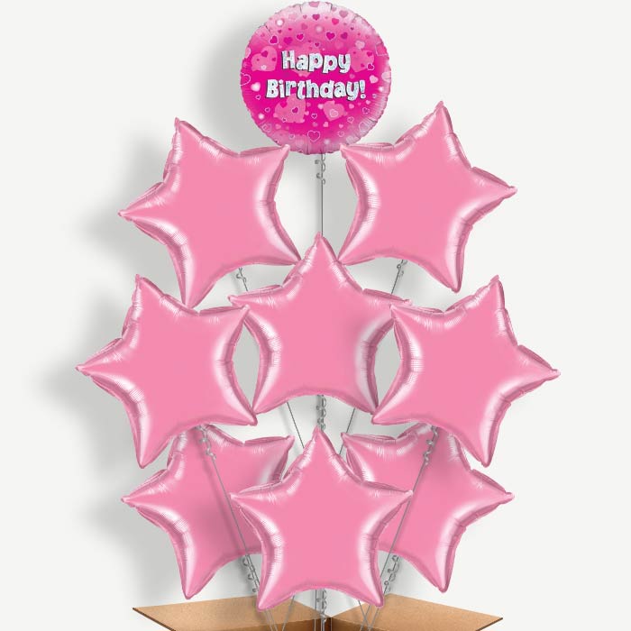 Happy Birthday Pink Hearts Helium Balloon Bundle | Party Save Smile