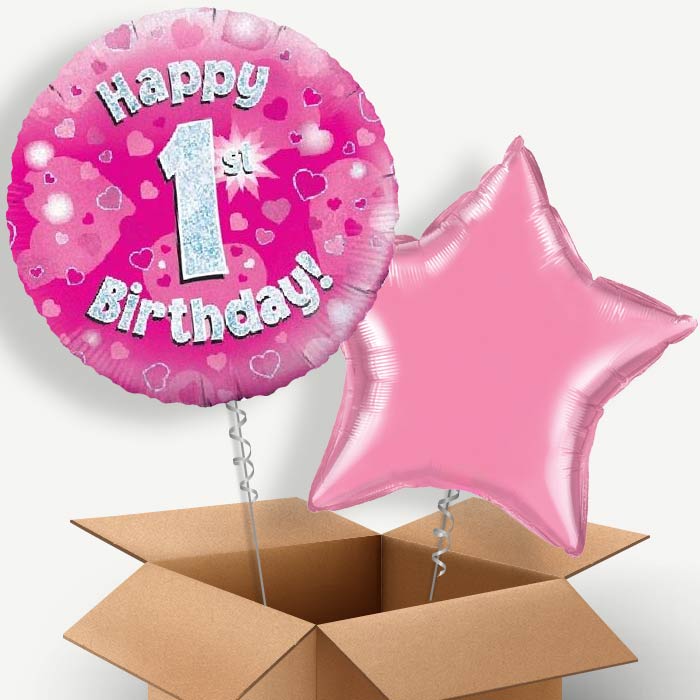 Pink Heart 1st Birthday Helium Balloon Couple | Party Save Smile