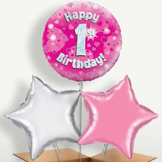 Pink Heart 1st Birthday Balloon Bunch | Party Save Smile