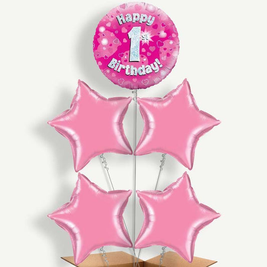 Pink Heart 1st Birthday Helium Cluster Balloons | Party Save Smile