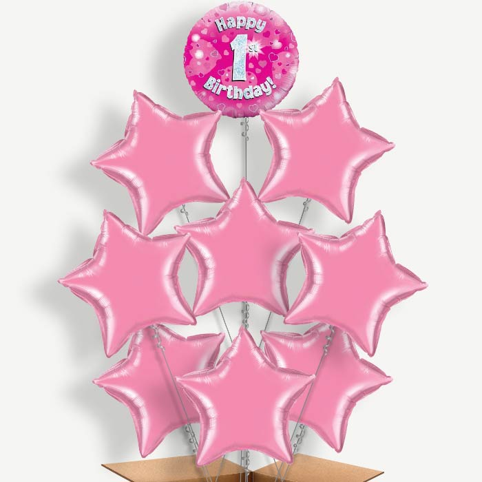 Pink Heart 1st Birthday Helium Balloon Bundle | Party Save Smile