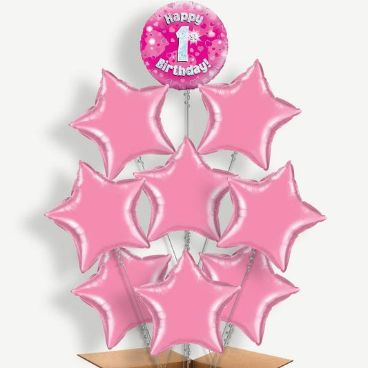 Pink Heart 1st Birthday Helium Balloon Bundle | Party Save Smile