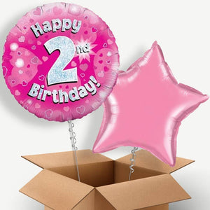 Happy 2nd Birthday Pink Hearts Helium Balloon Duo