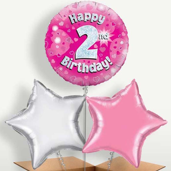 Happy 2nd Birthday Pink Hearts Trio Balloon Bunch | Party Save Smile