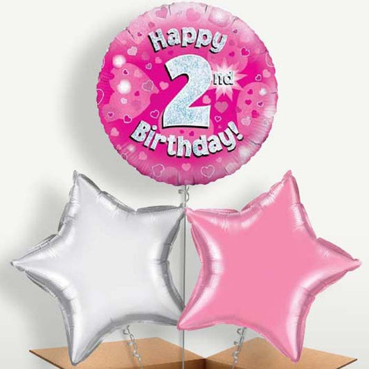 Happy 2nd Birthday Pink Hearts Trio Balloon Bunch | Party Save Smile