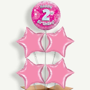 Happy 2nd Birthday Pink Hearts 5 Helium Cluster Balloons
