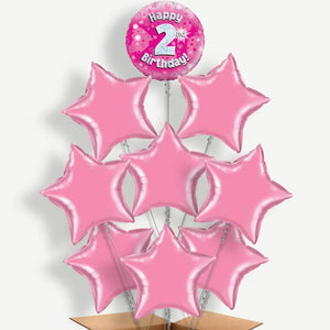 Happy 2nd Birthday Pink Hearts 9 Helium Balloon Bundle